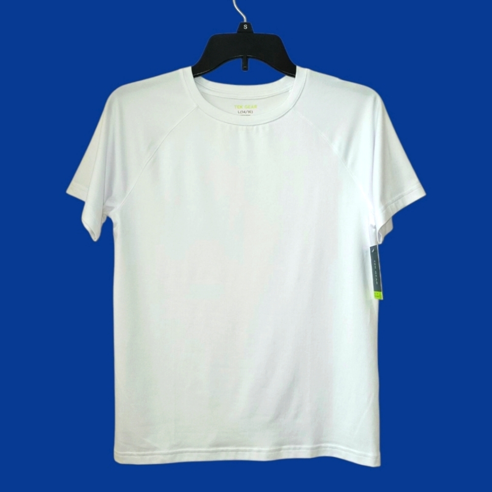 TEK GEAR Boy's Active UPF 40+ T-shirt, L(14/16), White, NWT